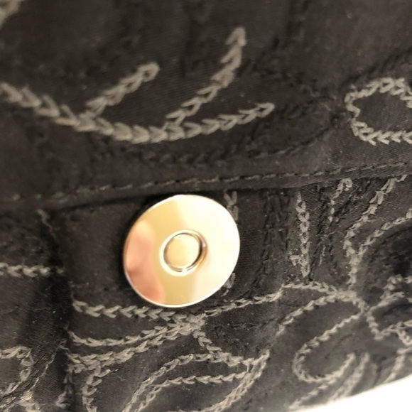 TALBOTS Black Bag With Cream Needlpoint and Adorned with Beautiful Blue Beeding - Picture 10 of 12
